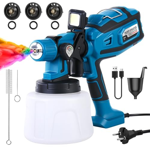 auvstar Pistola per Verniciare,1400ML HVLP Pistola a Spruzzo per Verniciare Elettrica con 3 Ugelli, 3 Modalità di Spruzzo e Flusso Regolabile,Ideale per Mobili, Recinzioni, Pareti