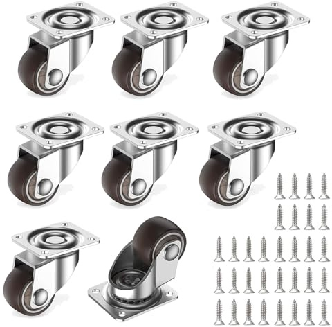 8 Stück Möbelrollen Kleine, 360 Grad Rutschfeste Transportrollen, Mini Räder Lenkrollen, Leise Bockrollen, 25mm Schwerlastrollen mit Bremse, Leise Bockrollen für Möbel, Boxen, Schränke & Wagen