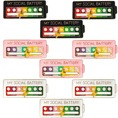 9 Lustige Social Battery Stimmungsbroschen, interaktive Anstecker | Einfach auf Kleidung, Taschen und Jacken anzubringen, witziges Accessoire für Alltag und Treffen
