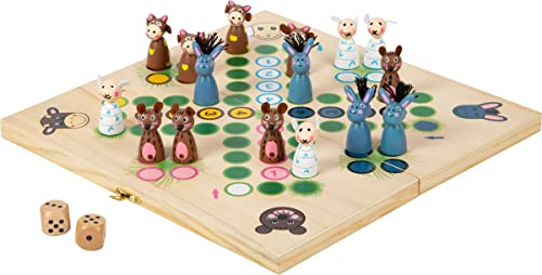 small foot Ludo Brettspiel Farmtiere aus Holz, Gesellschaftsspiel mit praktischem Klapp-Spielbrett, ab 4 Jahren, 6257