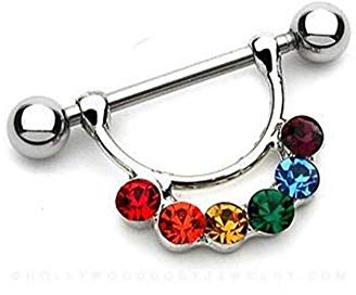 Paula & Fritz® bröstvårtor piercing, bröstpiercing, kvinna, män, intimpiercing, man, bröstvårtspiercing, båge, zirkon, regnbåge, rostfritt stål, kirurgiskt stål, 316L KAC001-W, Rostfritt stål, Kubisk