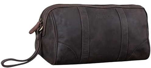 STILORD Charles Kulturtasche Leder Groß Vintage Design für Herren und Damen Kulturbeutel Waschtasche Necessaire mit Henkel Farbe:dunkel - braun