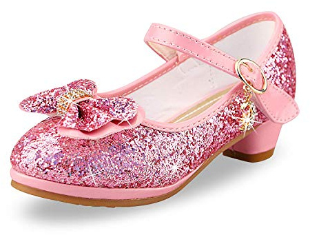 Principessa Scarpe Tacco Bimba Decollete Tacchetti per Bambina Paillettes Glitterate Scarpe Tacchi Ragazze 27 EU,Rosa
