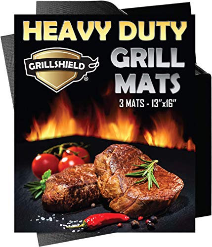 GrillShield - 3 Heavy Duty 600 Degree Grill and Bake Mats - 13 X 16 inches Non Stick Mats for BBQ & Baking, Reusable and Easy to Clean