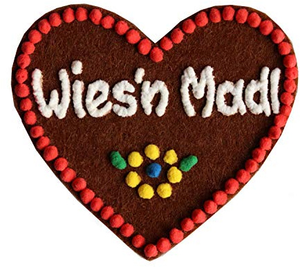 Anstecker Filzherz Wies´n Madl für Junggesellinnenabschied Junggesellenabschied Volksfeste Dirndl Accessoires mit Namen - Namensschild Herz personalisiert Button Brosche Ansteckbutton