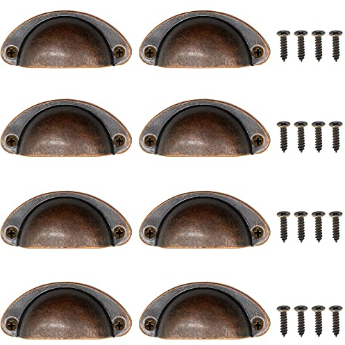 KostaTech KSTEU Poignée à coque pour armoire 8 pièces, poignées antiques pour meubles, poignée demi-cercle pour maison pour tiroir, armoire de cuisine, placard, porte