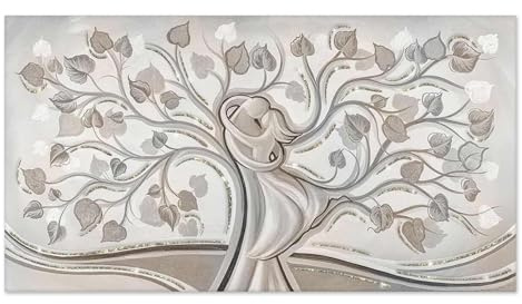 Lupia - Quadro moderno su tela in cotone famiglia SHINY 77x143 cm ALBERO ABBRACCIO MIX con glitter e brillantini MULTICOLOR, per soggiorno, capezzale camera da letto