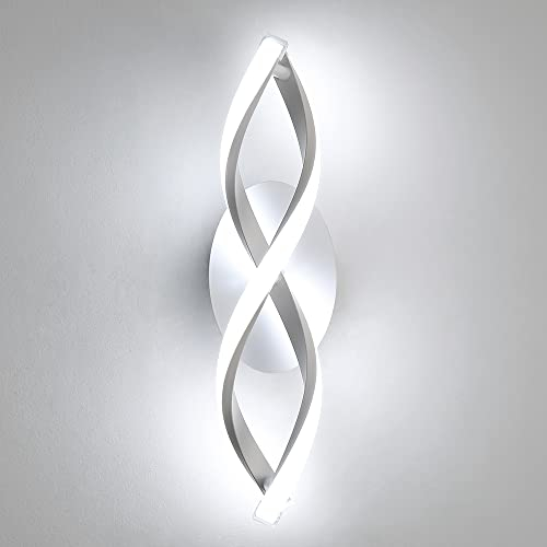 Comely LED Applique da Parete Interno, 16W 1800LM Lampada da Parete Moderno, Luce Fredda 6500K, Disegno della Curva Lampada a Muro per Camera da Letto Soggiorno Scale Corridoio, Bianco,37 * 10cm