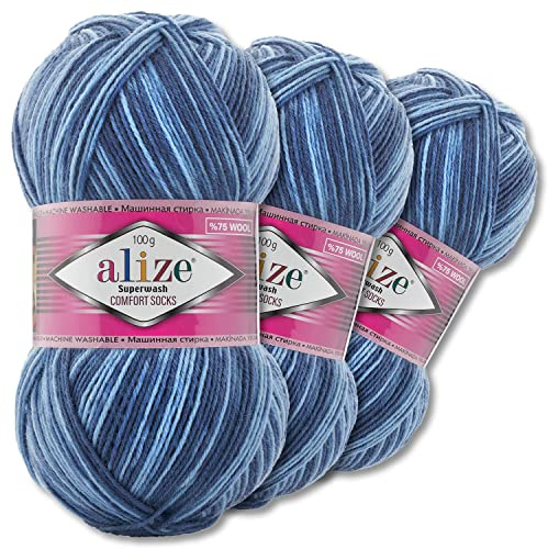 Alize Superwash Comfort - Gomitolo di lana per calzini, 3 x 100 g, 33 colori a scelta (7677)