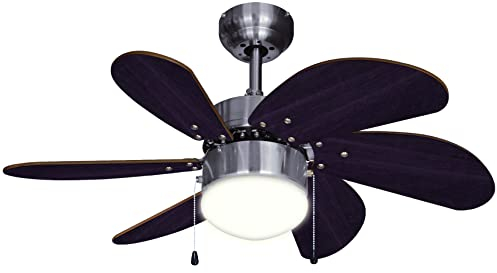 Bestron Deckenventilator mit Beleuchtung, 3 Geschwindkigkeitsstufen & große Flügelspannweite von Ø75 cm, inkl. Sommer-/Winterfunktion, 50 W, DC30BC, Farbe: Eiche/Braun