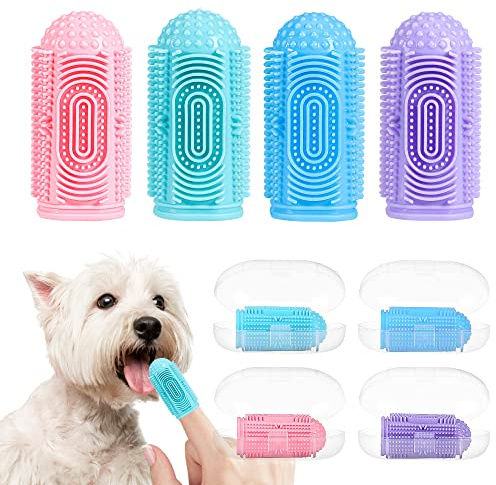 LDIIDII Dog Toothbrush 4 Pack Dog Tooth Brushing Kit Dogs Finger Toothbrush for Teeth Cleaning & Dental Care Cat Toothbrushs Doges Tooth Brush Puppy toothbrushs Pet Toothbrushes Finger Brush