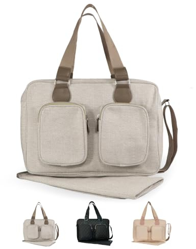 My Babiie Changing Bag Tote - With Insulated Bottle Holder, Portable Changing Mat, Baby Travel Bag, Nappy Messenger Bag, 2 Front Pockets | With Insulated Bottle Holder