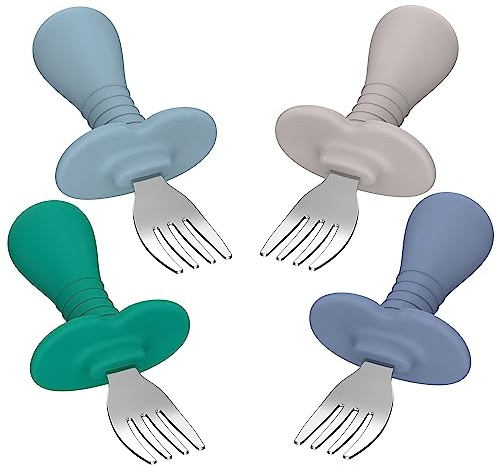 4Pcs Toddler Forks Baby Forks Set - Self-Feeding Utensils with Soft-Silicone Handles, 18/8 Stainless Steel, Anti-Choke & BPA-Free Cutlery Set