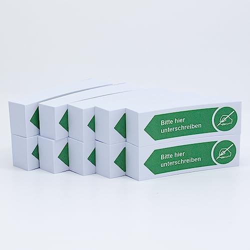Litfax Haftnotizen Klebezettel Bitte hier unterschreiben, 10 Stück je 100 Blatt Sticky Notes – Post It Haftstreifen in Grün mit Pfeilrichtung nach links