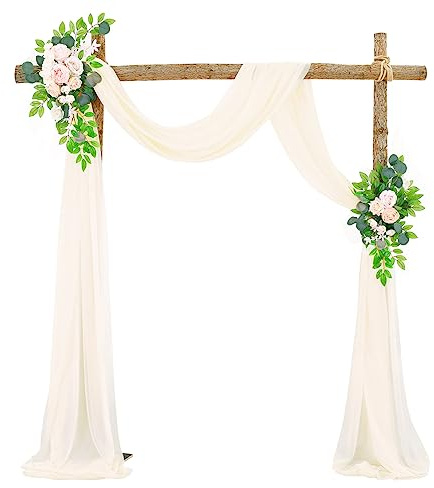 Creperture Arche de Mariage en Tulle, 0,7 x 5,5 m Mariage Voilage Drapés en Tissu à Suspendre Rideau de Gaze Décor pour Photographie, Fête Prénatale, Cérémonie, Mariage Décors, Blanc Ivoire
