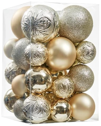 Wironlst Christmas Ball Ornaments - 30pcs Shatterproof Plastic Christmas Ornaments Hanging Ball Decorations for Xmas Tree, Holiday, Wedding, Party (Multi-Size, Champagne)