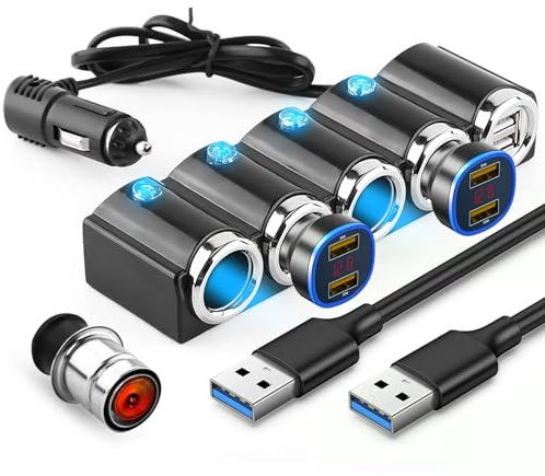 4-Wege-Autoladegerät, Zigarettenanzünder-Splitter, Netzteil Mit Mehrfachsteckdose, Dual-USB-Stecker, 12 V-24 V