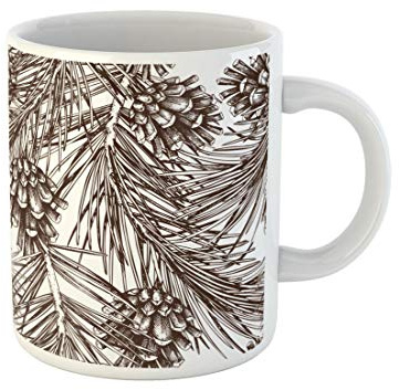 874 Kaffeetassen Nadeln Vintage Kiefer Nadelbaum Skizze Kegel Auf Pflanze Fun Teetasse Modern Keramik Tasse 330Ml Für Geschenk,Tee,Geschenk