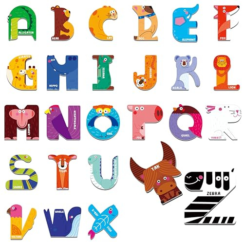 Magnetische Großbuchstaben, 26 Buchstabenmagnete Lernwerkzeug Alphabet und Tiererkennung für Kinder im Alter von 3, 4, 5 Jahren