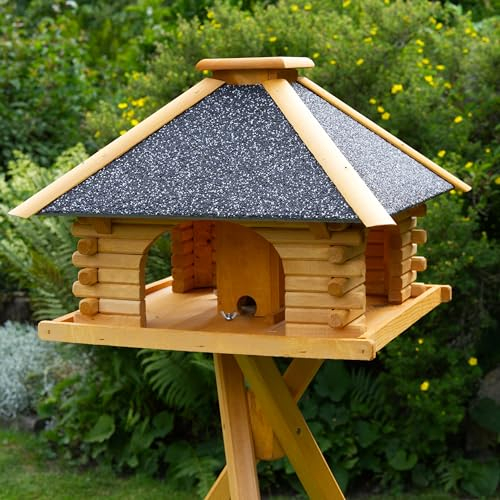 Deko-Shop-Hannusch Vogelhaus wahlweise mit Ständer und Solarbeleuchtung, Verschiedene Dachfarben (Vogelhaus, Dach Stein anthrazit/grau)