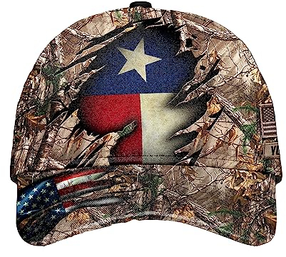 501 Personalisierte Jagd-Texas-Flagge Herren Damen Baseball Cap Leicht Abwaschbar Angeln Hüte Vintage Distressed Basecap Für Kletter Golf Reisen