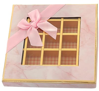 Sharplace Pralinenschachtel, leer, 9 Fächer, Geschenkbox, Mehrzweck-Valentinstag-Keksschachteln, Süßigkeitenschachtel für Freundin, Freund, Hochzeit, Geburtstag, Rosa