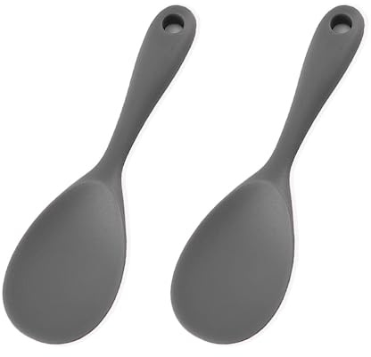 2Pcs Silikon Reislöffel Set Kocher Servierlöffel Silikon Paddel Reiskocher Servierlöffel Hitzebeständiger Gießlöffel Küchenwerkzeug Set zum Rühren Mischen