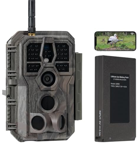 GardePro E8P Wildlife Camera, WiFi Bluetooth, Trail Cameras with 8000mAh Rechargeable Battery Pack, 100ft Night Vision Motion Activated