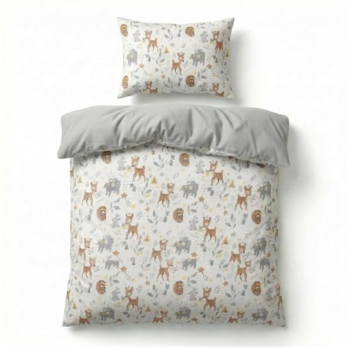 BABYSAFE Baby Safe Bettbezug Kinderbett Neugeborene 135x100 cm Bettbezug Kinderbett 100% Bio-Baumwolle Öko-Tex Zertifiziert Laken Einzelbett Babybettwäsche Set Wald