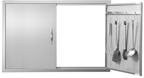 VEVOR Puerta de Acceso a Barbacoa 99 x 66 x 4,5 cm de Cocina Exterior Doble Empotrada de Acero Inoxidable Con Manija Para Isla de Barbacoa, Estación de Parrilla, Armario Exterior