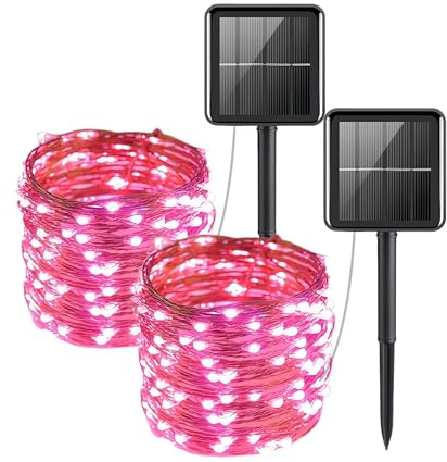 Clearhill 2er-Pack Solar-Lichterketten, Gesamt 40M/131.2FT Rosa 600 LED, Kupferdraht-Lichterketten mit 8 Modi, Wasserdichte Solar-Gartenbeleuchtung für Terrasse, Garten, Bäume, Weihnachten