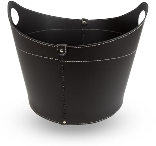 LIMAC Design CADIN Holzkorb aus Leder, moderne Brennholztasche, Originale Kaminholztasche, Kaminholzkorb, mit gummierten Rädern, Hergestellt in Italien. (Dunkelbraun)