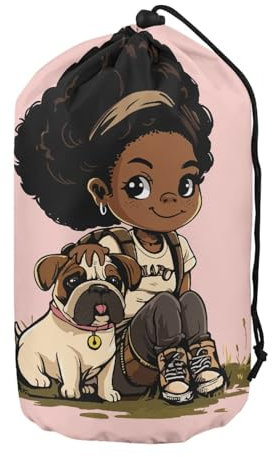 TOADDMOS Große Aufbewahrungstasche für Hunde, afrikanisches Mädchen, mit Kordelzug, Polyestergewebe, leicht, Camping-Wäschesäcke für Damen und Herren, Geschenke, Outdoor, Wandern, Reisen, Trekking,