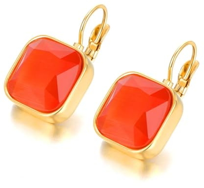 Ohrringe Ohrstecker Ohrclip Damen Frauen S925 Hoop Ohrringe Mode Accessoires Geometrisch, Quadratisch, E22178G-Rot