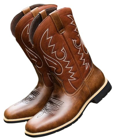 Legou Western cowboystövlar höga broderade retro män och kvinnor stor storlek, Brun, 8 US