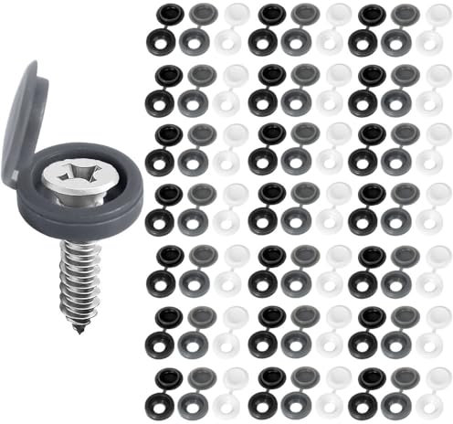 Aieino 150pcs Plastic Hinged Screw Cover Caps for M4-M6 Screws, Snap Washer Covers Screw Head Decorative Cap Protection Flip Tops for Furniture (Black/Dark Grey/White)