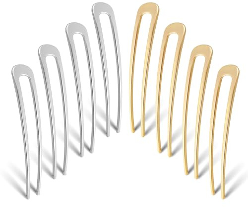 TPTGIAR 8 stycken fransk hårnål, fransk hårnål, fransk pin av metall, hårnålar stor vintage, fransk twist hårnål för kvinnor och flickor (silver och guld)
