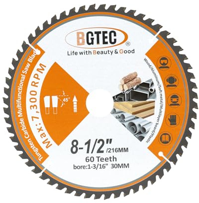 BGTEC Profi TCT Sägeblatt Trennscheibe ⌀216x30mm Multifunktional Kreissägeblatt Schneiden Dics 60 Zähne für Holz Kunststoff Aluminium passend