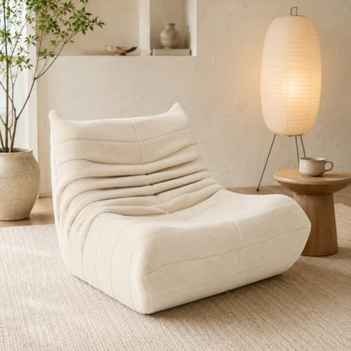 Sitzsack Sofa Bodensofa,Sitzsack Sessel Bodenstuhl Mit RüCkenlehne Lazy Sofa Bean Bag Chair FüR Schlafzimmer Wohnzimmer Liegesessel Lesesessel Bequem Lammwolle (beige)