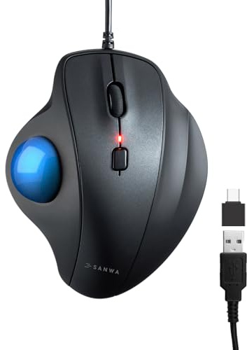 SANWA Ratón ergonómico con cable, ratones ópticos verticales, botones silenciosos, trackball de 34 mm, 600/800/1200/1600 DPI, compatible con MacBook, portátil, computadora, Windows, macOS, azul