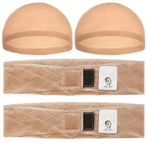 CHAOTEMAI 2 Pezzi Capelli Parrucche Estensioni Bande + 2 Pezzi Retina Per Capelli, Fascia per Parrucca Antiscivolo, Fascia Regolabile In Velluto, Adatto A Uomini E Donne, Tutte Le Forme Della Testa