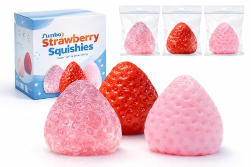 Taba Squishy Strawberry 3 Pack, Jumbo Fruit Squishies, Kawaii Sticky Stress Fidget Toys for Kids & Teens