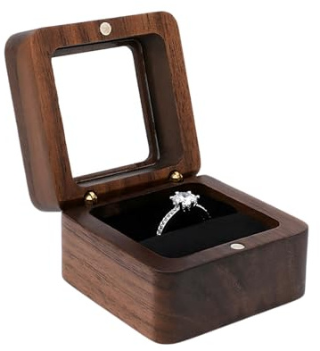 Ringbox Holz, Ringschatulle, 5.5x5.5x4cm Samt Soft Interieur, Schmuck-Aufbewahrungsbox aus Holz, kleine Verlobungs mit Single Slot, Handgefertigte für Heiratsantrag, Hochzeit und Tägliche Lagerung