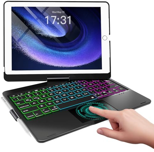 Baisla Funda para iPad de 9ª generación con teclado de 10.2 pulgadas (2021), rotación de 360° con trackpad y retroiluminación arcoíris, funda con teclado para iPad 9ª/8ª/7ª, iPad Air 3, iPad Pro 10.5