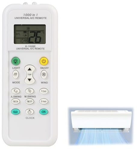 Telecomando Universale Climatizzatore K-1028E, Compatibile con LG Gree Midea Toshiba Haier Daikin Hitachi Sharp Hisense, Funzione Timer Regolazione Temperatura Flusso Aria Schermo LCD Memoria