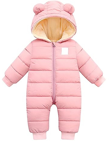 YCBMINGCAN Tutina neonato, da bambino e bambina, inverno, calda, con cappuccio, pesante, piumino, giacca, mantello, per ragazzi e ragazze, piumino invernale, Colore: rosa., 3-6 Monate