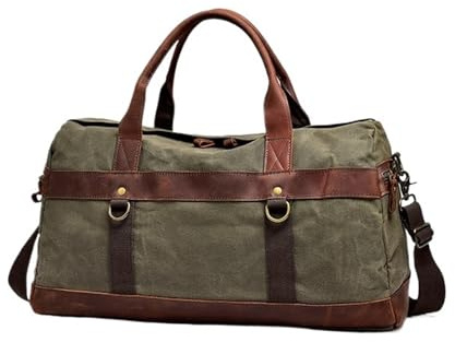 wasserdichte gewachste Canvas-Leder-Herren-Reisetasche, Handgepäck-Tasche, Handgepäck, große Tragetasche, Vintage-Herren-Reisetasche, Wochenendtasche, große Übernachtungstasche(Green)
