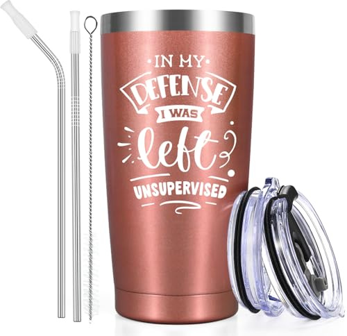 Livole Funny Mugs for Women, Her, Colleagues, Womens Christmas Gifts Ideas, in My Defence I was Left Unsupervised, Work Gifts for Women, Coworker, 600ml Double-Wall Travel Coffee Mug, 20oz Tumbler