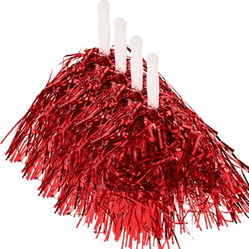 TOYANDONA Pompons de Cheerleading 24 Pièces Feuilles Métalliques Rouges, Accessoires à Main pour Compétitions Sportives Scolaires et Équipes d'Aérobic Adultes