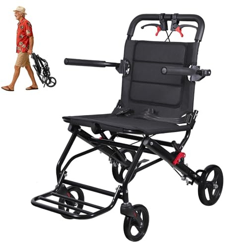 2026 Upgrade 19lbs Ultra Light Transport Wheelchair - Foldable All Terrain Travel Chair for Elderly, 300lbs Capacity, Easy Carry with Brakes, Seatbelt